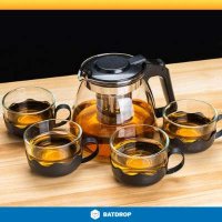 1L Glass Kettle Set with Infuser + 4 Cups - Wincy
