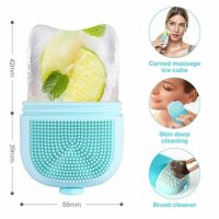 Ice Roller for Face 3 in 1 Reusable Face Ice Roller for Face Massager with Scrubber and Makeup Brush Cleaner Ice Face Roller for Glowing & Tighten Skin Ice Cube Roller for Face