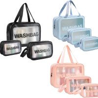 3pcs Transparent Travel Toiletry Wash Bag Set Waterproof Cosmetic Organizer for Men & Women