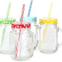  Jar Mug With Lid And Straw Smoothie Ice Cream Fruit Cold Drinking Water Jars Juice Cup Straw Jar 400 Ml Glass Fridge