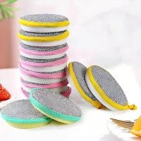  Double Side Stainless Steel and Sponge Scrubber, 2 in 1 Dishwashing Scrub 3pcs