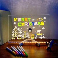 Erasable Luminous Led Light Acrylic Message Board with Holder and 7 Colorful Pens