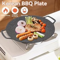 30cm/11.8inch Round Baking Stone Tray with Handle,Nonstick Griddle Grill Pan,Round BBQ Griddle,Barbecue Grill Non Stick Circular Frying Pan for Induction, Gas Stove