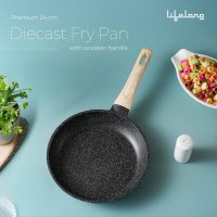  Non Stick  Frying Pan 24cm with Wooden Handle for Induction Electric and Gas Hobs