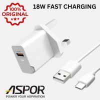 Aspor A822 QC3.0 18W Fast Charger USB to type-c/lightning/micro cable adapter+cable