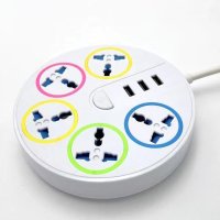 Round Universal Multi Plug with USB Charging Ports + C type Port 
