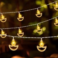 Diya Shape String Lights - 12 LED Warm White Diwali Fairy Lights for Home, Mandir, and Pooja Room Decor (Indoor/Outdoor)